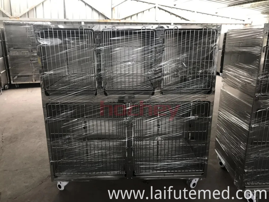 Factory Price Animal Veterinary Pet Cages Stainless Steel Vet Cat Cage with Wheels and Tray Oxygen Cage